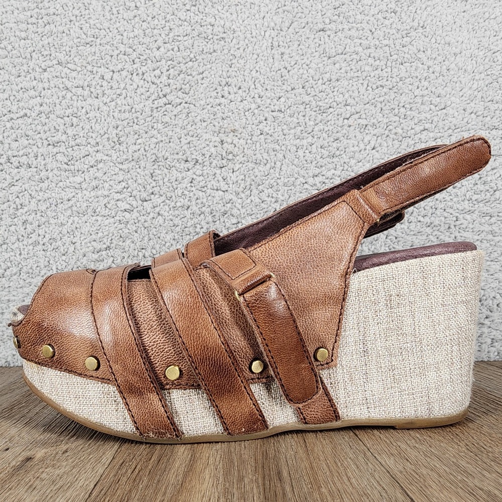 Antelope Sz 36 US 6 Slingback Wedge Sandals Brown Leather Strappy Platform Shoes - Picture 3 of 12